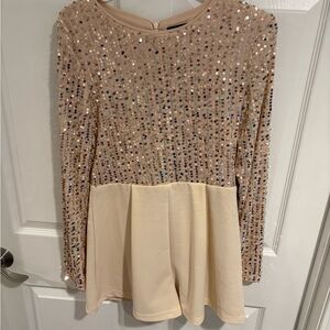 Gold Sequin Peplum Jumpsuit with Long Sleeves